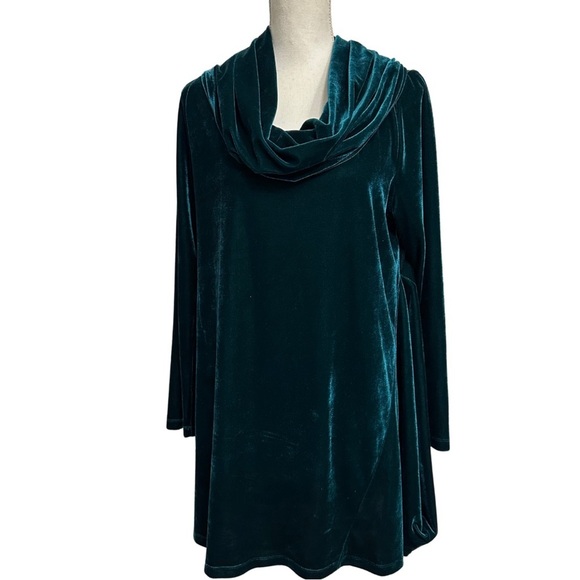 Soft Surroundings Velvet Asymmetrical Hem Cowl Neck Tunic Large Teal Lagenlook - Picture 1 of 9